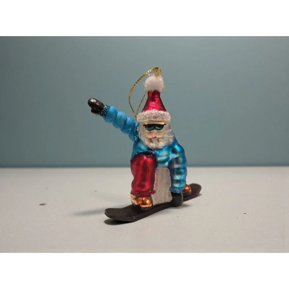 New Multi Color Glass Santa Claus Snowboarding Christmas Tree Ornament Decor